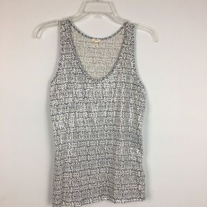 J Crew Tank Top XS Sequin Scroll Blue Cream Scoop Neck Coastal Cowgirl Ballet